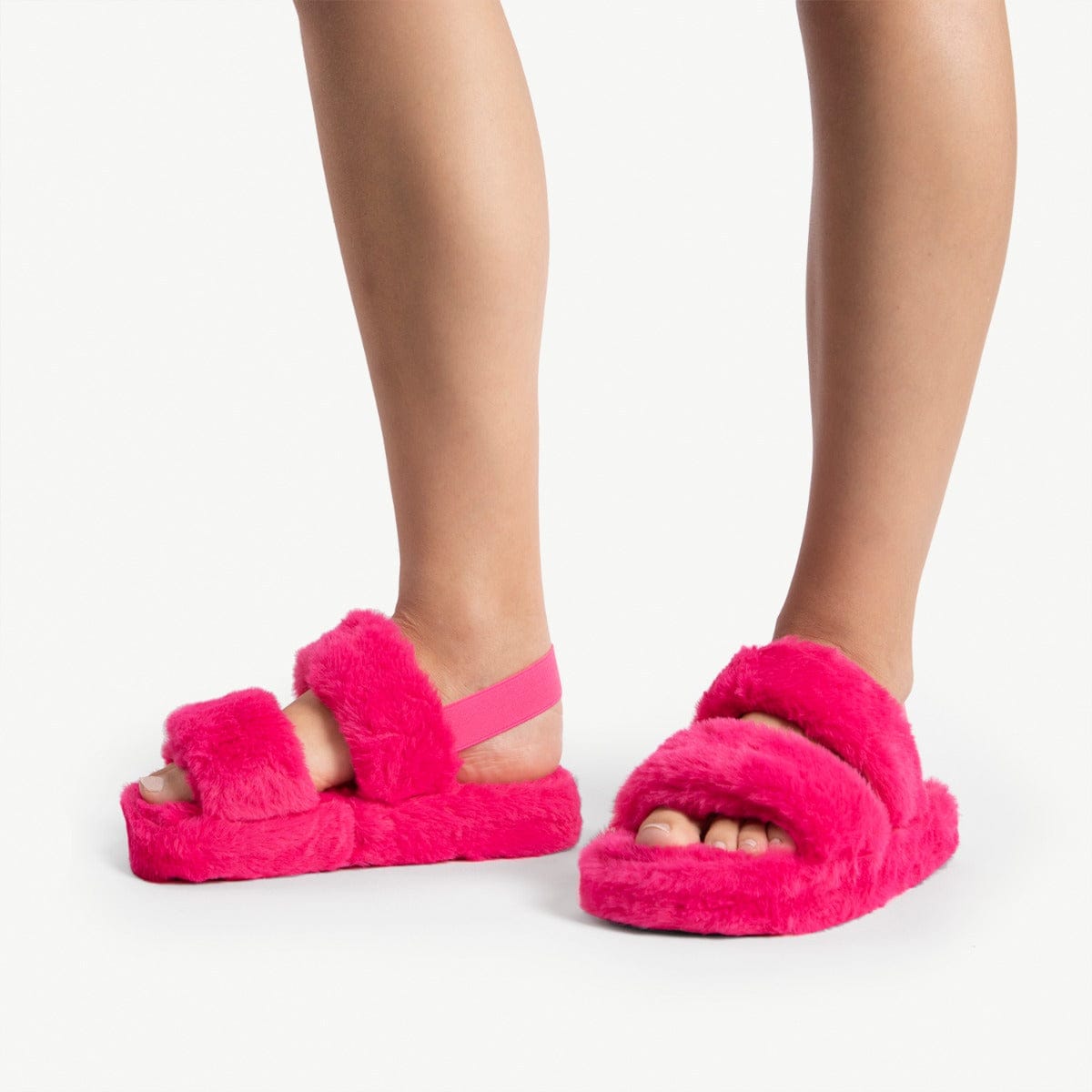 HOV Fluffy Fur Magenta Wedge Heel