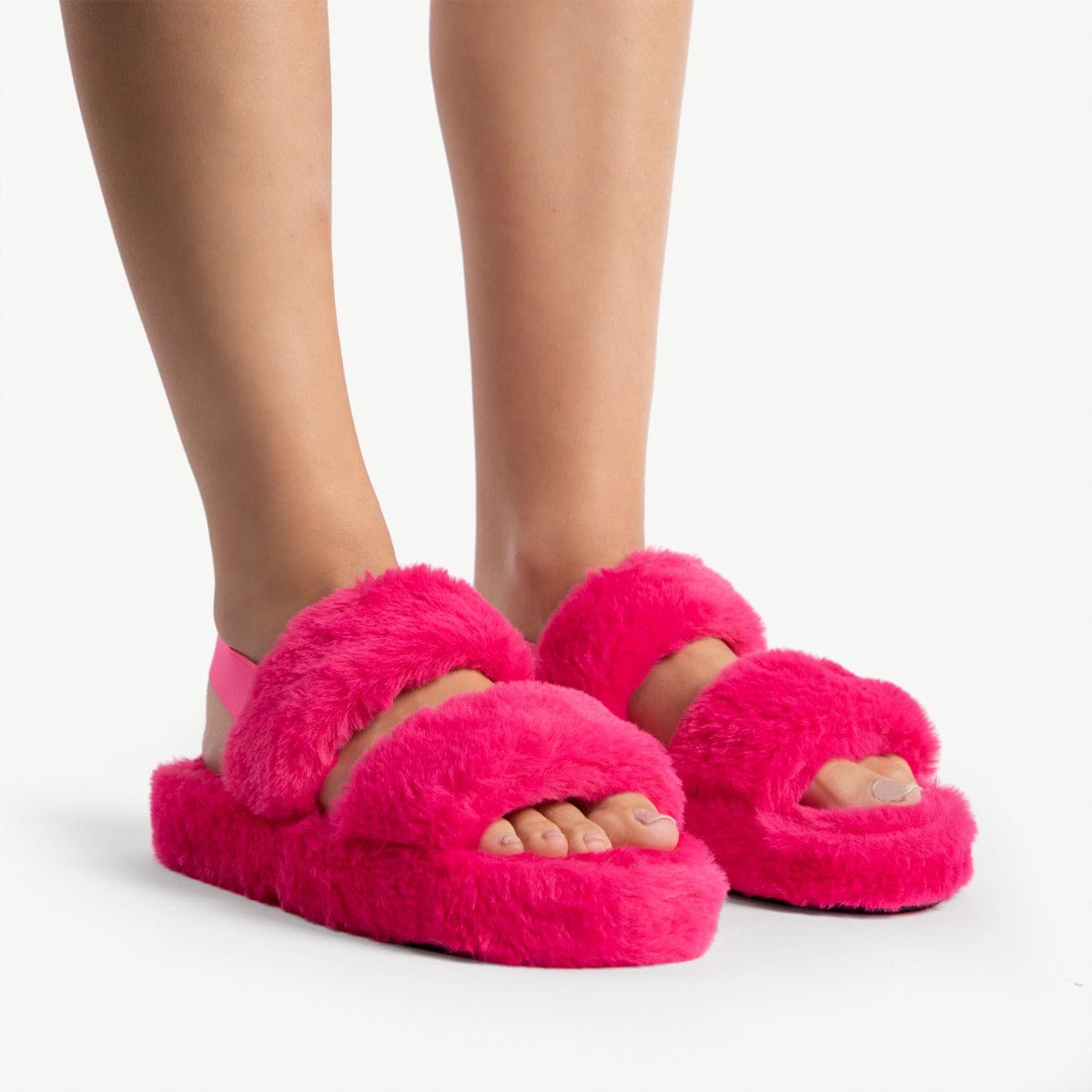 HOV Fluffy Fur Magenta Wedge Heel