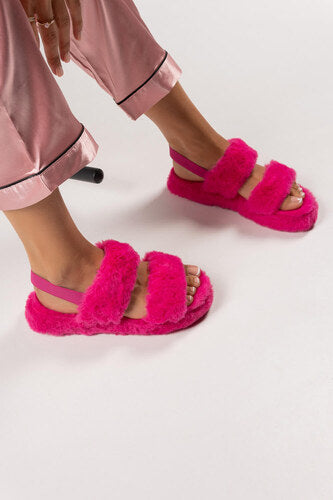 HOV Fluffy Fur Magenta Wedge Heel